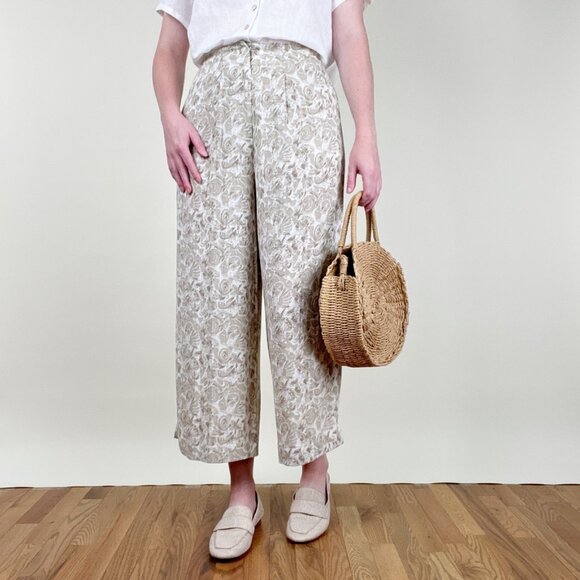 Vintage Coastal Wide Leg Crop Trouser Pants High Waisted Old Money Quiet Luxury - Picture 7 of 7